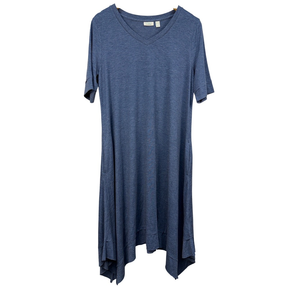 LOGO Lounge Lori Goldstein Blue Sharkbite‎ Hem V-Neck Pocket Dress Womens Large